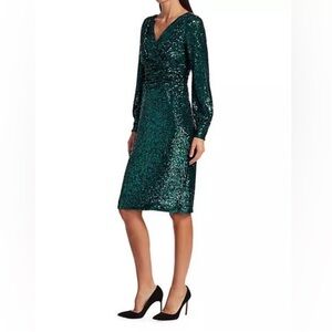 Rickie Freeman For Teri Jon Teal Sequin Long Sleeve Dress